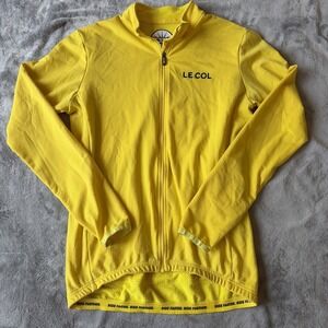 Le Col‎ Cycling Ride Jersey Shirt XL Yellow Long Sleeve Zip Back Pockets Women's